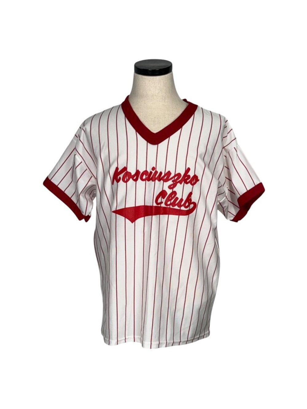 Vintage 1980s Empire Kosciuszko Club Pinstripe Baseball Jersey 2XL Red & White
